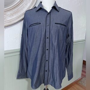 Express Men's Western Style Long Sleeve Shirt‎ Blue/Black Cotton Size L 16-16.5